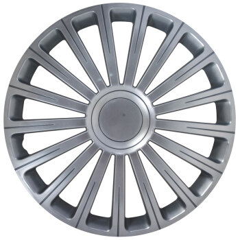 Satz Radzierblenden Radical 15-Zoll Silber + Chrom Ringe