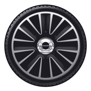 Satz Radzierblenden Quadro Pro 14-Zoll Silber/Schwarz + Chrom Ringe